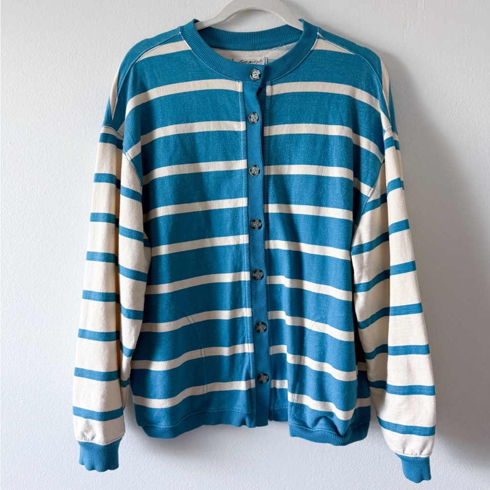 Free People Classic Striped Cardigan Size XS Blue Combo PreLoved